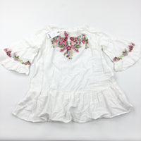 **NEW** Flowers Embroidered White Cotton Blouse - Girls 8 Years