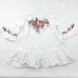 **NEW** Flowers Embroidered White Cotton Blouse - Girls 8 Years