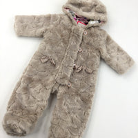 Mink Bow Detail Pramsuit - Girls 3-6 Months