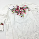 **NEW** Flowers Embroidered White Cotton Blouse - Girls 8 Years