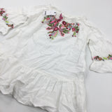 **NEW** Flowers Embroidered White Cotton Blouse - Girls 8 Years