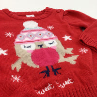 'Tweet Tweet' Robin Red Knitted Christmas Jumper - Girls 9-12 Months