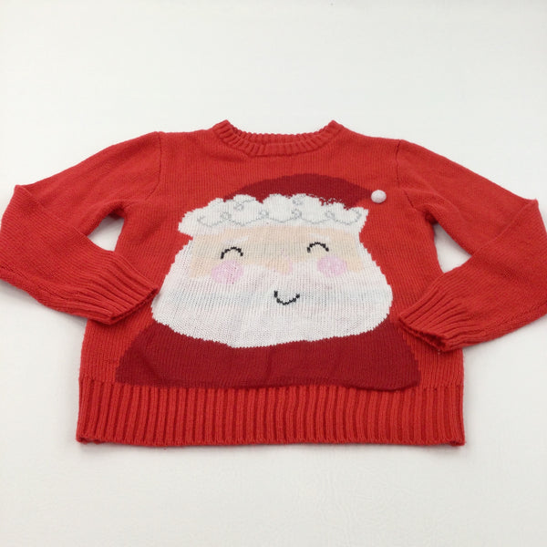 Father Christmas Red Knitted Jumper - Girls 7-8 Years