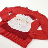 Father Christmas Red Knitted Jumper - Girls 7-8 Years