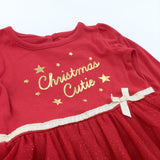 'Christmas Cutie' Red Long Sleeve Bodysuit with Net Skirt - Girls 6-12 Months