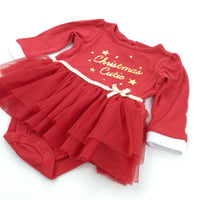 'Christmas Cutie' Red Long Sleeve Bodysuit with Net Skirt - Girls 6-12 Months