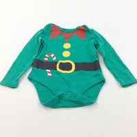 Elf Green Christmas Long Sleeve Bodysuit - Boys/Girls 6-9 Months