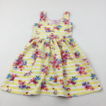 Flowers Yellow Striped Sleeveless Dress - Girls 9-10 Years