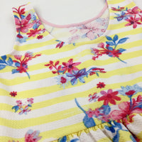 Flowers Yellow Striped Sleeveless Dress - Girls 9-10 Years