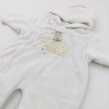 'Cosy & Cotton' White Velour Wrap Around Velour Footless Pramsuit with Hood - Boys/Girls Newborn