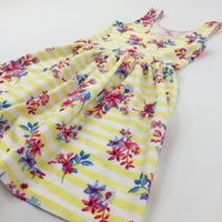 Flowers Yellow Striped Sleeveless Dress - Girls 9-10 Years