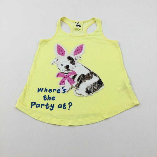 'Where's The Party At?' Dog Yellow Vest Top - Girls 9-10 Years