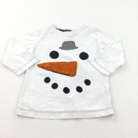 Snowman Face Appliqued White Long Sleeve Christmas Top - Boys/Girls 9-12 Months