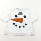 Snowman Face Appliqued White Long Sleeve Christmas Top - Boys/Girls 9-12 Months