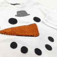 Snowman Face Appliqued White Long Sleeve Christmas Top - Boys/Girls 9-12 Months