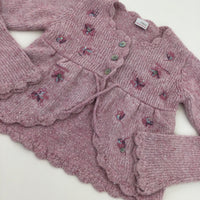 Flowers Embroidered Pink Cardigan - Girls 9-10 Years