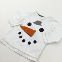 Snowman Face Appliqued White Long Sleeve Christmas Top - Boys/Girls 9-12 Months