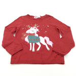 Glittery Unicorn Red Knitted Christmas Jumper - Girls 2-4 Years