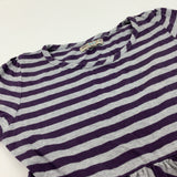 Grey Striped Cotton Short Sleeve Dress - Girls 9-10 Years