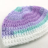 White, Blue & Purple Handknitted Hat - Boys/Girls Newborn