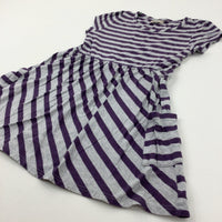 Grey Striped Cotton Short Sleeve Dress - Girls 9-10 Years