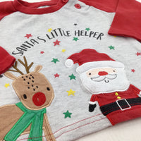 'Santa's Little Helper' Rudolph Reindeer Appliqued Red & Grey Long Sleeve Christmas Top - Boys 6-9 Months