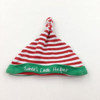 'Santa's Little Helper' Red, White & Green Jersey Christmas Hat - Boys/Girls 6-9 Months