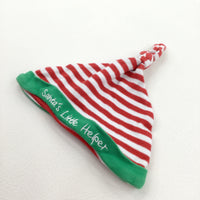 'Santa's Little Helper' Red, White & Green Jersey Christmas Hat - Boys/Girls 6-9 Months