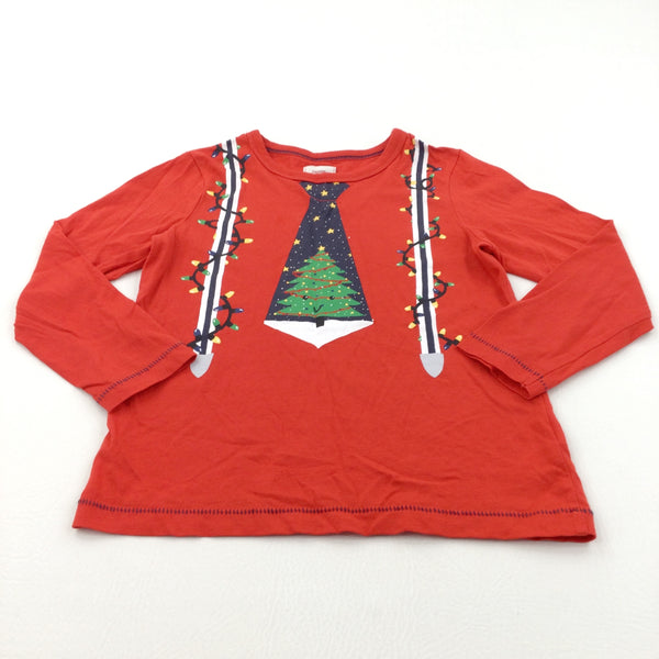 Christmas Tie & Braces Red Long Sleeve Top - Boys 4-5 Years