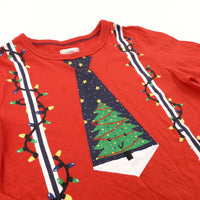 Christmas Tie & Braces Red Long Sleeve Top - Boys 4-5 Years