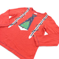 Christmas Tie & Braces Red Long Sleeve Top - Boys 4-5 Years