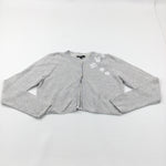 Flowers Appliqued Sparkly Grey Lightweight Knitted Jumper - Girls 11-12 Years