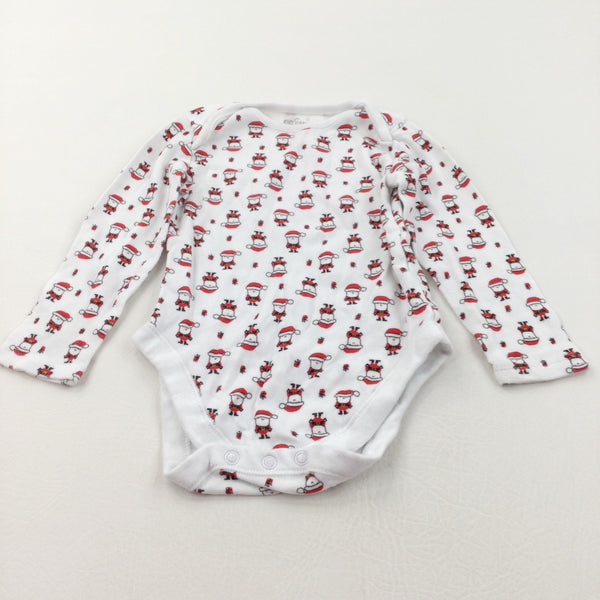 Father Christmas & Presents Red & White Long Sleeve Bodysuit - Boys/Girls 9-12 Months