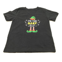 'I'm The Baby Elf' Black Christmas T-Shirt - Boys/Girls 3 Years