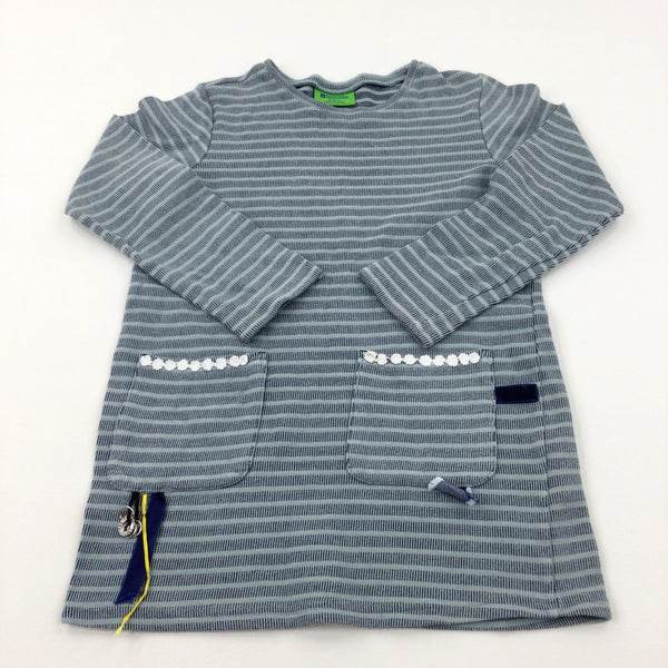 Green Striped Long Sleeve Dress - Girls 10-11 Years