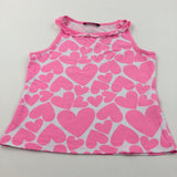 Hearts Neon Pink & White Sleeveless T-Shirt - Girls 9-10 Years