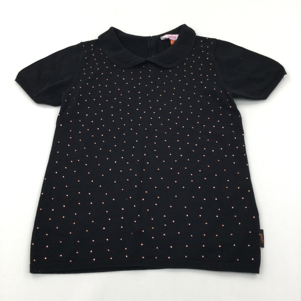Rose Gold Diamontes Black Knitted Blouse - Girls 11-12 Years