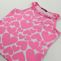 Hearts Neon Pink & White Sleeveless T-Shirt - Girls 9-10 Years