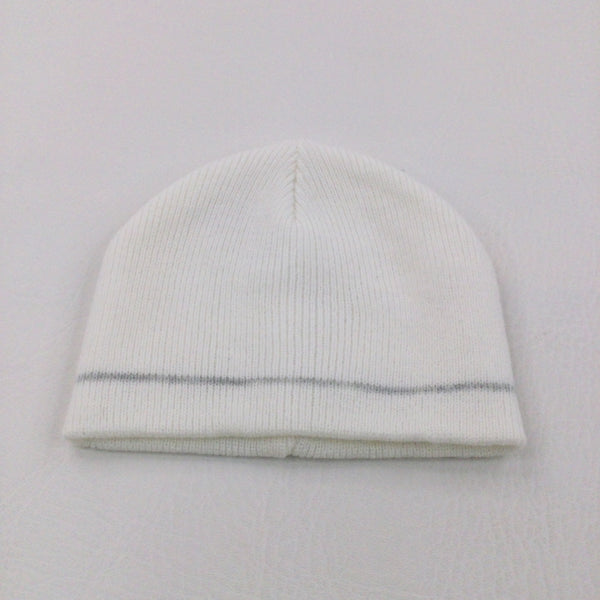 White & Grey Knitted Hat - Boys/Girls 0-6 Months