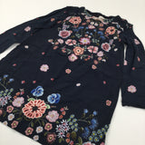 Flowers Navy Viscose Dress - Girls 11-12 Years