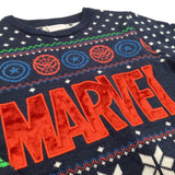 'Marvel' Appliqued Superheroes Navy Knitted Christmas Jumper - Boys 5-6 Years