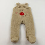 Rudolph Reindeer Appliqued Light Brown Fleece Romper with Enclosed Feet - Boys/Girls 6-9 Months