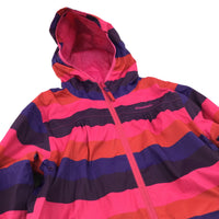 Pink, Purple & Red Striped Lightweight Long Showerproof Jacket with Hood - Girls 11-12 Years