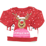 Rudolph Reindeer Red & White Knitted Christmas Jumper - Boys/Girls 6-9 Months