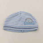 'Love Your Bear' Blue & White Striped Knitted Hat - Boys/Girls 0-6 Months