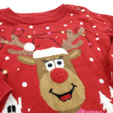 Rudolph Reindeer Red & White Knitted Christmas Jumper - Boys/Girls 6-9 Months