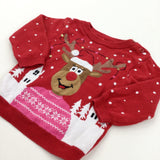 Rudolph Reindeer Red & White Knitted Christmas Jumper - Boys/Girls 6-9 Months