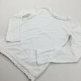 White Long Sleeve Top with Lacey Hem - Girls 9-10 Years