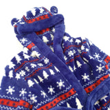 Christmas Trees & Snowflakes Blue & Red Fluffy Dressing Gown with Hood & Ears - Boys 6-9 Months