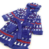 Christmas Trees & Snowflakes Blue & Red Fluffy Dressing Gown with Hood & Ears - Boys 6-9 Months